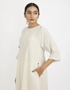 Midi U-Yoke Dress In Ivory Colour -Incasee Ceantral jgd02wh4