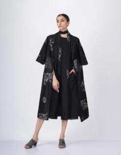 Black Solid Jumpsuit With Printed Jacket