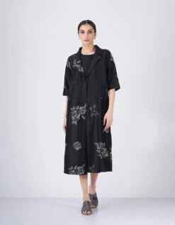 Black Solid Jumpsuit With Printed Jacket -Incasee Ceantral jj323