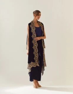 Navy Valour Cape And Drape Skirt With Inner -Incasee Ceantral kavitavelvet163