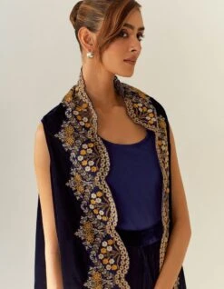 Navy Valour Cape And Drape Skirt With Inner -Incasee Ceantral kavitavelvet164