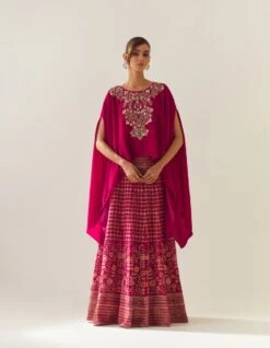 Fuchsia Valour Dupatta Cape And Valour Skirt