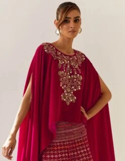 Fuchsia Valour Dupatta Cape And Valour Skirt -Incasee Ceantral kavitavelvet224