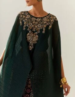 Bottle Green Crinkle Dupatta Cape And Valour Skirt -Incasee Ceantral kavitavelvet274
