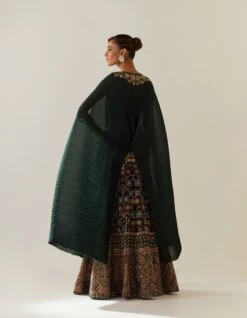 Bottle Green Crinkle Dupatta Cape And Valour Skirt -Incasee Ceantral kavitavelvet275