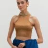 Gold Pleated Halter Blouse With Collar Detail -Incasee Ceantral kgob09230261