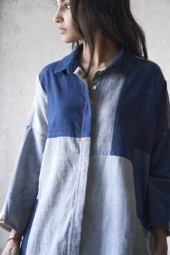 Indigo Mix Patchwork T Shirt - Indigo -Incasee Ceantral kmsh020pwtind3