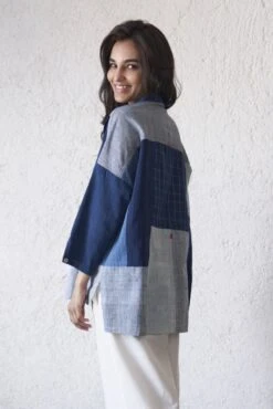 Indigo Mix Patchwork T Shirt - Indigo -Incasee Ceantral kmsh020pwtind4