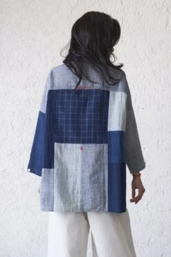 Indigo Mix Patchwork T Shirt - Indigo -Incasee Ceantral kmsh020pwtindb
