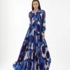 Blue And White Abstract Long Shirt Dress -Incasee Ceantral kofw220101