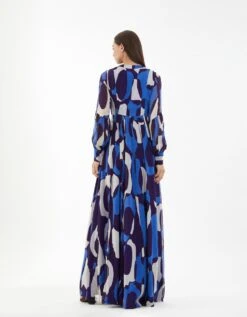 Blue And White Abstract Long Shirt Dress -Incasee Ceantral kofw22010b