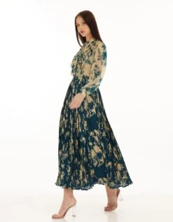 Teal And Cream Floral Crinkled Skirt -Incasee Ceantral kofw230774 1