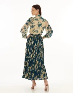 Teal And Cream Floral Crinkled Skirt -Incasee Ceantral kofw23077b 1