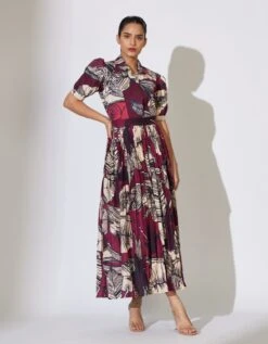 Brown And Off White Floral Crinkled Skirt