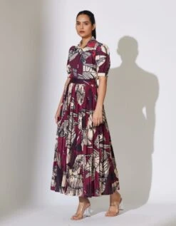 Brown And Off White Floral Crinkled Skirt -Incasee Ceantral kofw231053 1