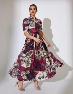 Brown And Off White Floral Crinkled Skirt -Incasee Ceantral kofw231054 1