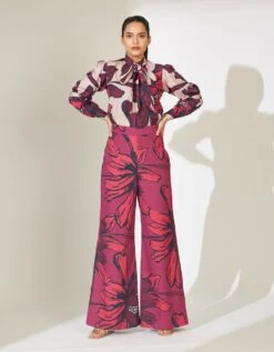 Beige And Maroon Floral Bow Tie Shirt -Incasee Ceantral kofw231262