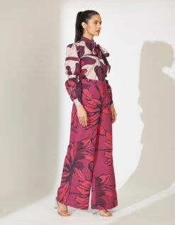 Beige And Maroon Floral Bow Tie Shirt -Incasee Ceantral kofw231264