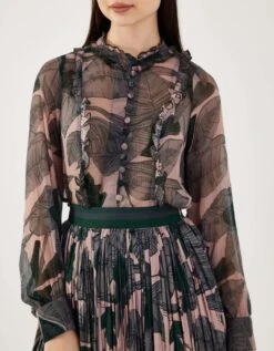 Peach, Grey And Green Floral Frill Shirt -Incasee Ceantral kolfw0302