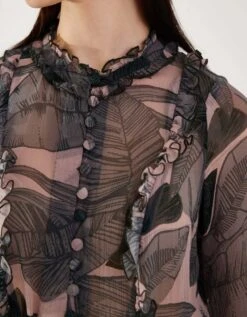 Peach, Grey And Green Floral Frill Shirt -Incasee Ceantral kolfw0303