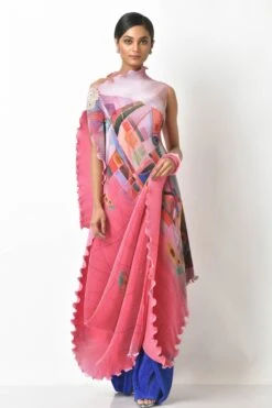 Pink Childs Play Printed Pleated Draped Dress With Motif And Tassel Detail