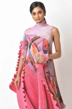 Pink Childs Play Printed Pleated Draped Dress With Motif And Tassel Detail -Incasee Ceantral kug07220053
