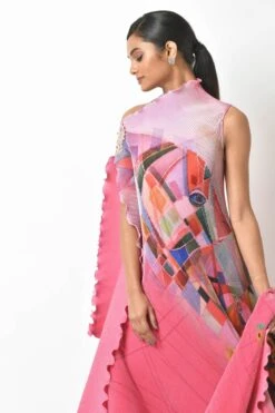 Pink Childs Play Printed Pleated Draped Dress With Motif And Tassel Detail -Incasee Ceantral kug07220054