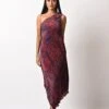 Red Jacquard Printed One Shoulder Dress -Incasee Ceantral kug12220031
