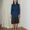 Navy And Black Colourblocked Broken Fence Shirt Dress -Incasee Ceantral ls005dr101 2