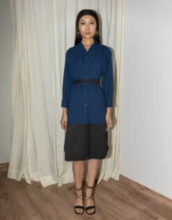 Navy And Black Colourblocked Broken Fence Shirt Dress