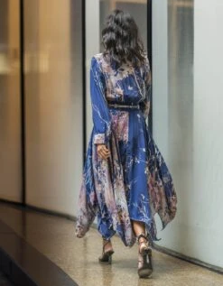 Blue Printed Hankerchief Dress -Incasee Ceantral ls23004hkpr02b