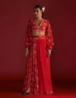 Rain Lily Red Layered Skirt Set