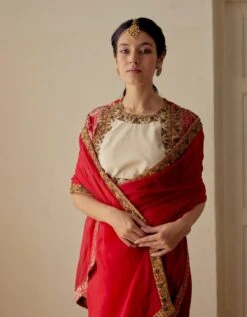 Red And Ivory Zaaya Yoke Blouse -Incasee Ceantral mimkgfw008b