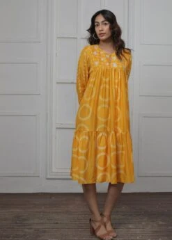 Mustard Circle Discharge Dress