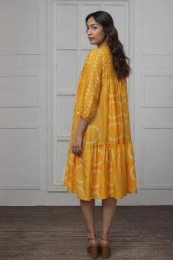 Mustard Circle Discharge Dress -Incasee Ceantral myo23013