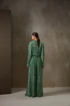 Kelly Green Bandhej Stripes Wide Collar Jumpsuit -Incasee Ceantral njd1173b