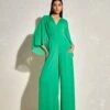 Kelly Green Metallic Quad Batwing Jumpsuit -Incasee Ceantral njd12621