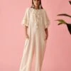 Cream Fringe Neckline Jumpsuit