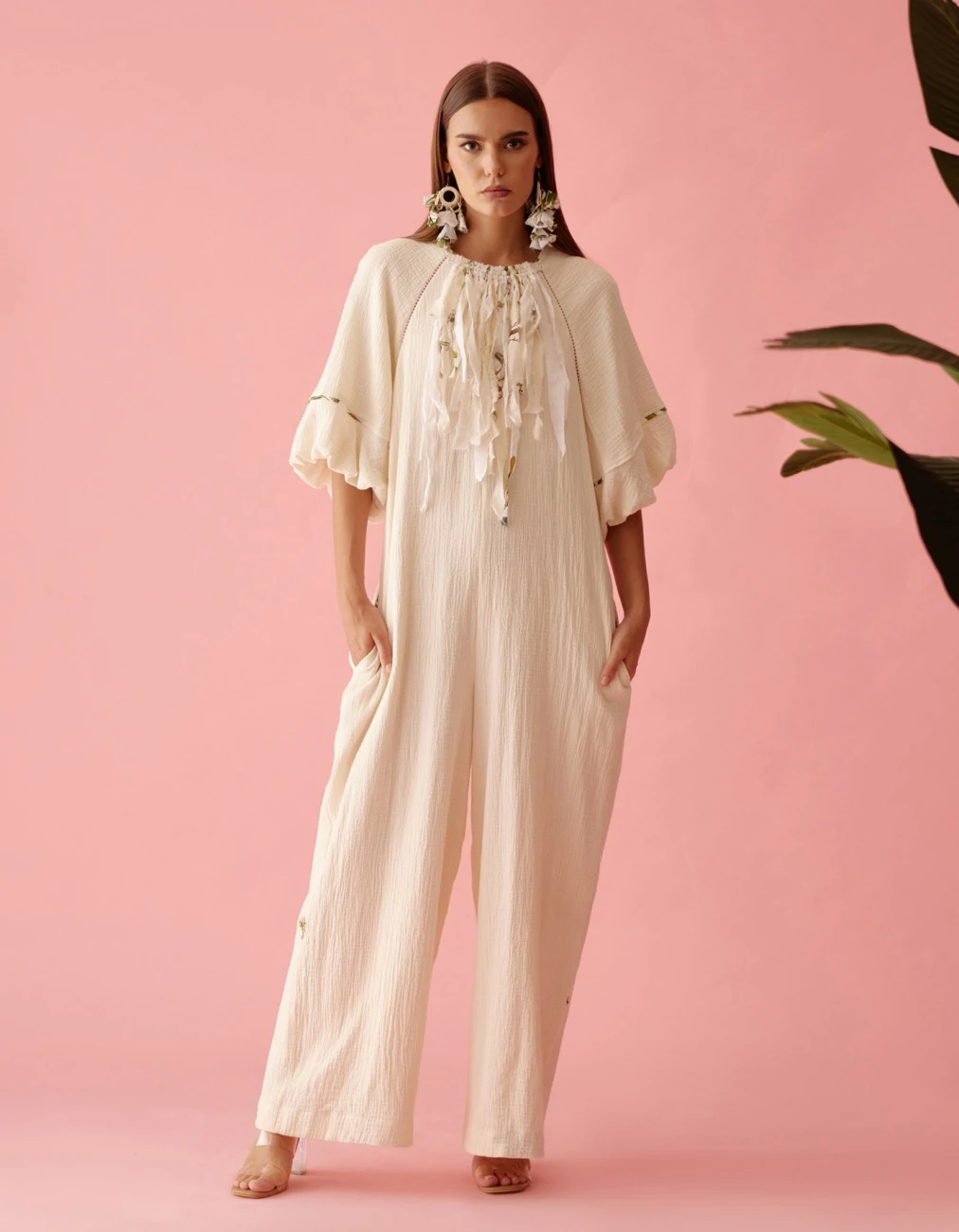Cream Fringe Neckline Jumpsuit 3 Cream Fringe Neckline Jumpsuit