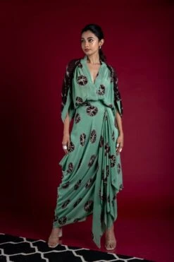 Sage-Green And Brown Ss2 Dress