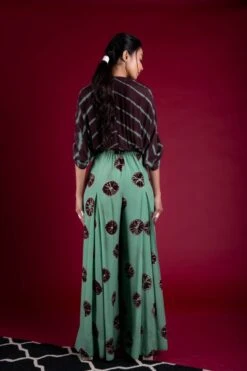 Sage-Green And Brown Kaftan Box Pleated Jumpsuit -Incasee Ceantral nkrs21114 b