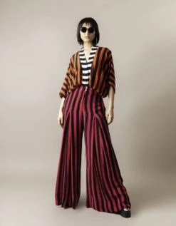 Tangerine & Magenta Stripes Print On Crepe Kimono Ss Jumpsuit