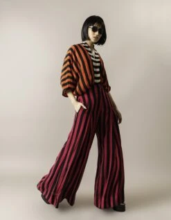Tangerine & Magenta Stripes Print On Crepe Kimono Ss Jumpsuit -Incasee Ceantral nkrs24033tngmgt3