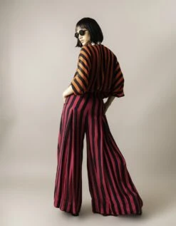 Tangerine & Magenta Stripes Print On Crepe Kimono Ss Jumpsuit -Incasee Ceantral nkrs24033tngmgtb