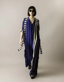 Cobalt Stripes Print On Crepe Kaftan Jumpsuit -Incasee Ceantral nkrs2434cbl3