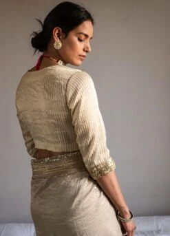 Ivory Nina Blouse In Chanderi Silk -Incasee Ceantral nnablsivrstrpskkrb