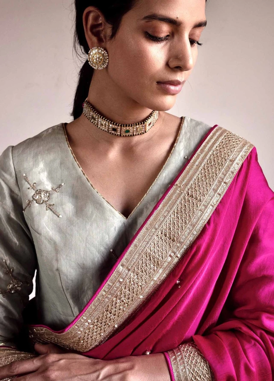 Pale Blue Nina Blouse In Handloom Tissue 4 Pale Blue Nina Blouse In Handloom Tissue - Image 2