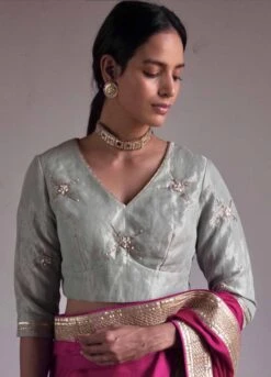 Pale Blue Nina Blouse In Handloom Tissue 8 Pale Blue Nina Blouse In Handloom Tissue -Incasee Ceantral nnablsplblutsuskkr3