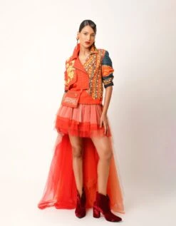 Orange Assymtrical Tulle Skirt