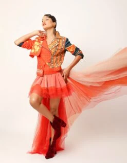 Orange Assymtrical Tulle Skirt -Incasee Ceantral ogaan 943
